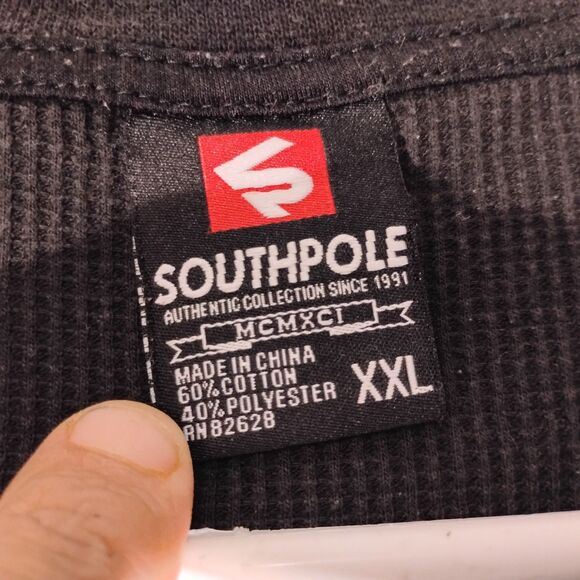 SouthPole tshirt mens 2XL XXL black thermal waffle knit skull graphic tee long s - Picture 6 of 7